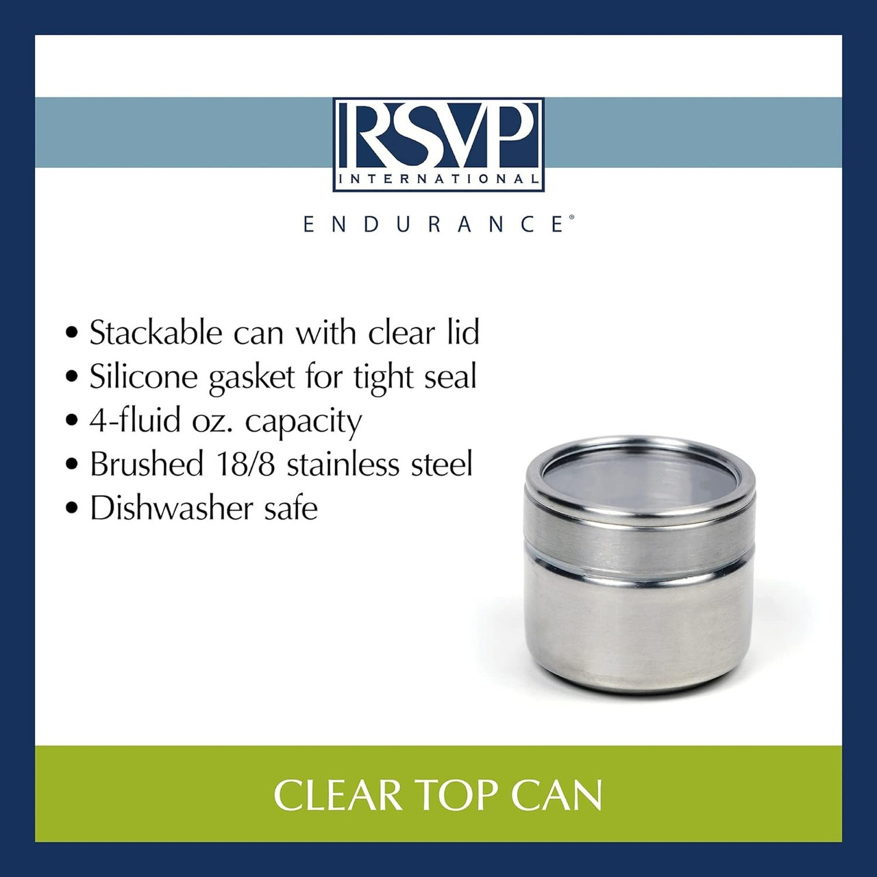 RSVP Endurance® Stainless Steel Collection - Clear-Top Spice Can - 4-Ounce Info