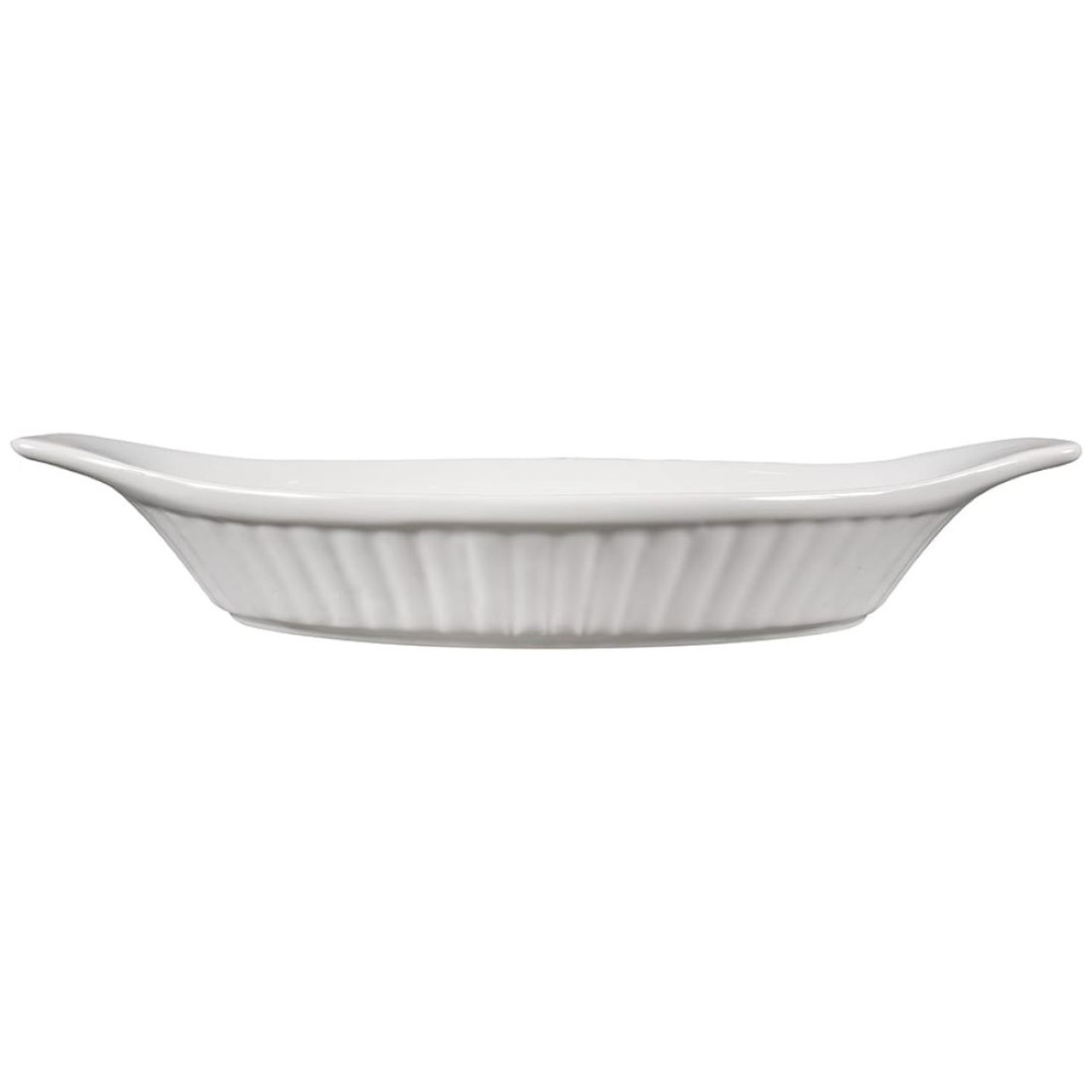 Browne Foodservice 8-Ounce White Ribbed Stoneware Oval Lasagna Baker (BC 564011)