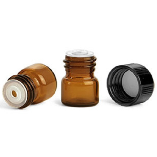 T.M.C. .33 dram Amber Glass Vials with Black Phenolic PV Lined Caps & Orifice Reducers - Set of 6 (TMC 4060-14P6)