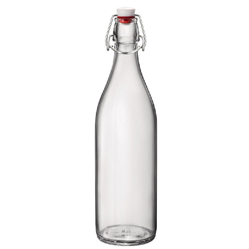 Acopa 14 oz. Embossed Glass Milk Bottle with Lid - 12/Case