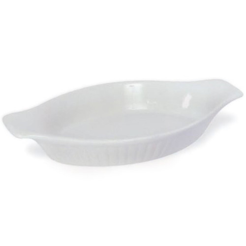 Browne Foodservice 16-Ounce White Ribbed Stoneware Oval Lasagna Baker (BC 564014)
