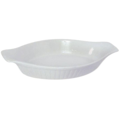 Browne Foodservice 8-Ounce White Ribbed Stoneware Oval Lasagna Baker (BC 564011)