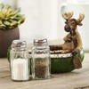Giftcraft Resin Moose On Boat Salt & Pepper Set w/Tray