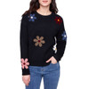 Charlie B Women's Plush Sweater with Boucle Flowers