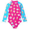 Hatley Girl's Sea Shells Long-Sleeve Rashguard Swimsuit, One-Piece