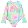 Breaking Waves Girl's Tie Dye Rainbow Long-Sleeve Rashguard Swimsuit