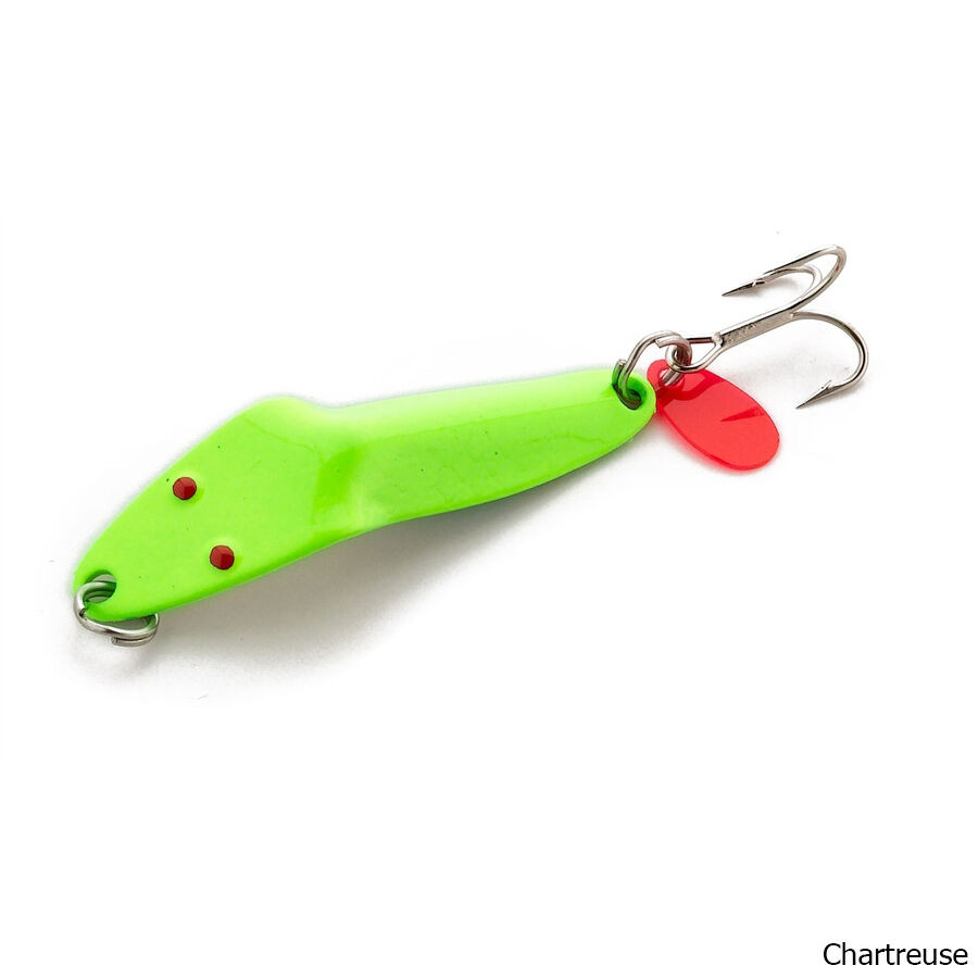 al's goldfish fishing lure Company Saltwater Series Goldfish Spoons with Hackle Feather and #3/0 VMC J Hook. 3/4 oz so the lures are ready to fish straight out of the package Al's Goldfish Forty Niner Lure
