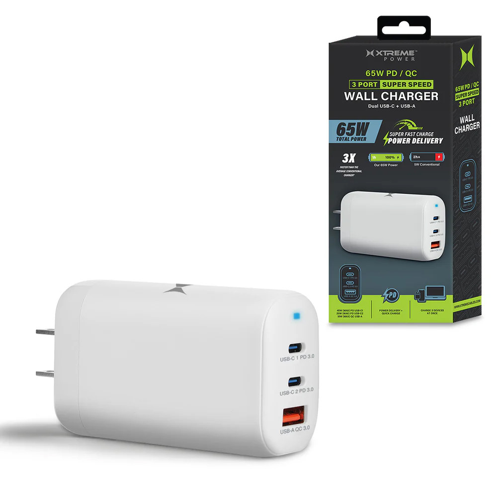 Xtreme 65W Fast Wall Charger w/ Dual USB-C and USB-A Ports