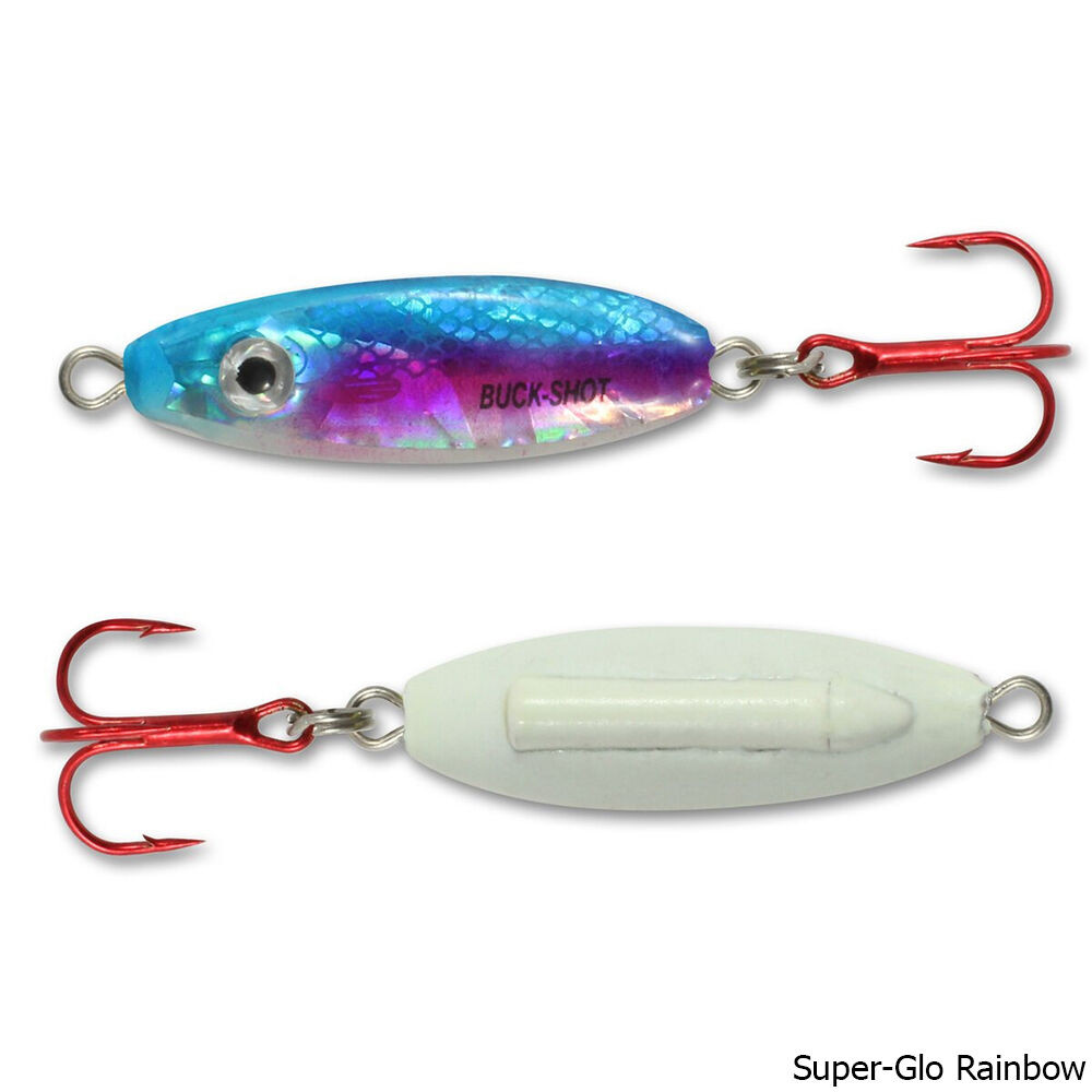 buckshot ice fishing lures Buck-Shot Coffin Spoon 1/8 oz. Super-Glo Exo Blue attracting glass rattle chamber with a flashy #NorthlandTackle Buck Shot Spoon Ice