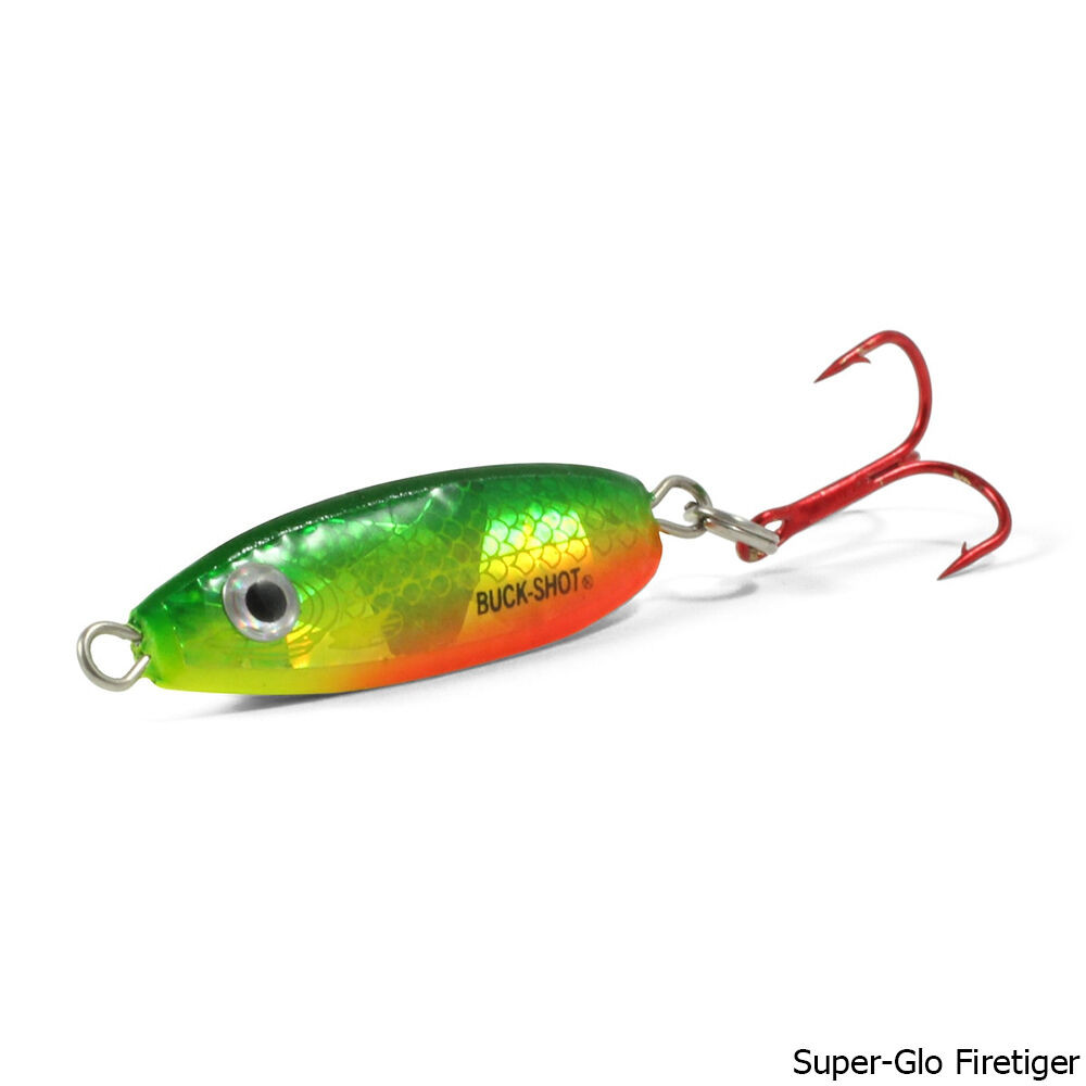 buckshot ice fishing lures NORTHLAND TACKLE Buck-Shot Rattle Spoon 1.75 Inch, 3/8 OZ, #6 Hook, Super-GLO EXO RED For & Open Water The spoon also works well quivered in place when wary predators move in close Buck-shot Rattle Spoon 3/8 oz