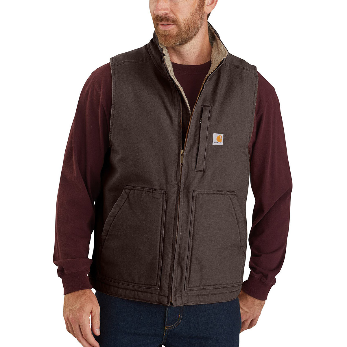 80s carhartt カーハート duck vest large tall Carhartt Men's Big & Tall Loose Fit Washed Duck Sherpa-Lined Mock