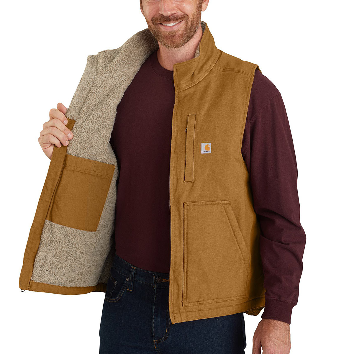 Carhartt Men's Big & Tall Loose Fit Washed Duck Sherpa-Lined Mock