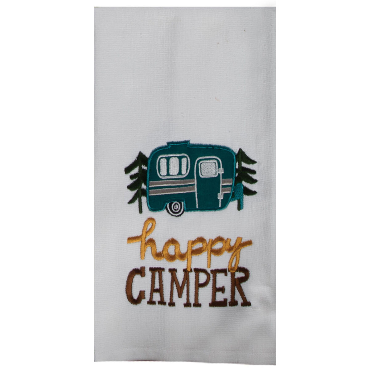 Cabin Fever Happy Camper Embroidered Dual Purpose Terry Kitchen Towel