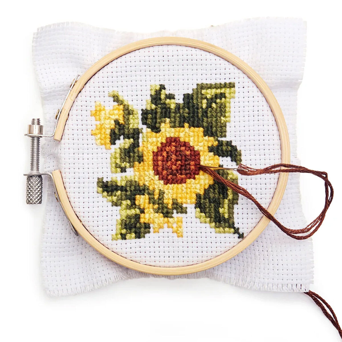 Kikkerland Sunflower Mini Cross Stitch Embroidery Kit - Kittery