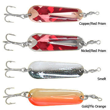 brown coronation spoon fishing lure P-Line Pro Steel Gold/Fluorescent Red / 2/3 oz a wobbler type spoon Thomas Cyclone Spoon Copper; 1/4
