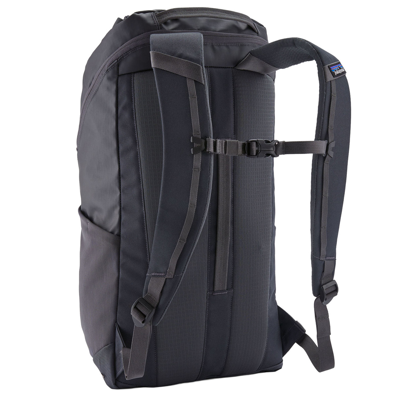 black shiny patagonia backpack Refugio 26 Liter Daypack in The Black Hole Mini MLC also has two outside pockets Black Hole Pack 30L