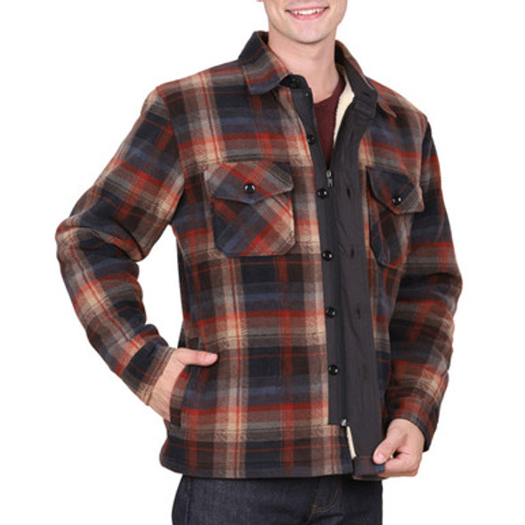 Oscar Sports Men's Big & Tall Printed Plaid Polar Fleece Sherpa Shirt Jacket
