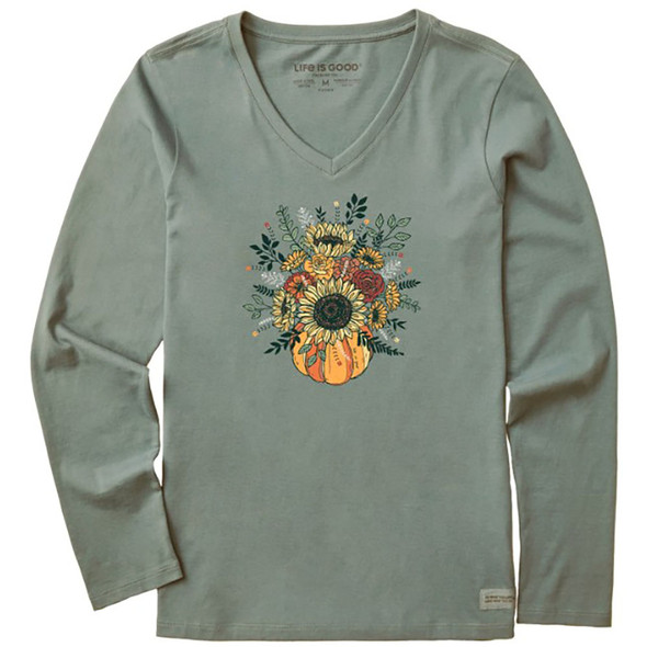 Life is Good Women's Fall Pumpkin Flowers Long Sleeve Crusher Vee Life is Good Women's Fall Pumpkin Flowers Long Sleeve Crusher Vee