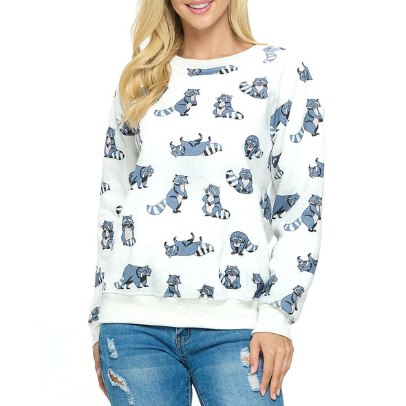 LA Soul Women's Raccoon Print Pullover Sweatshirt