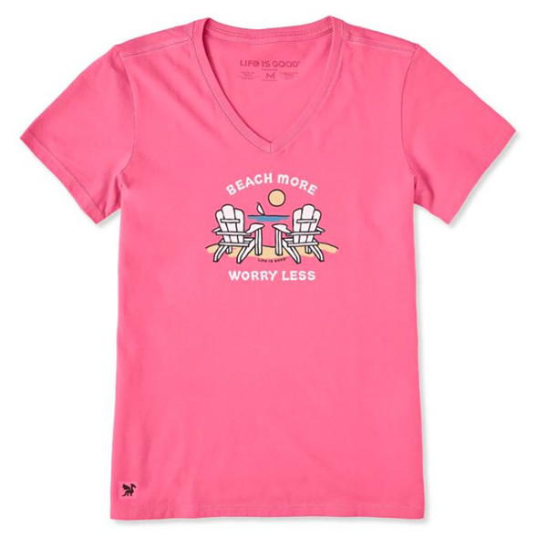 Life Is Good Women's Beach More Worry Less Adirondacks Short Sleeve Crusher-LITE V-Neck T-Shirt