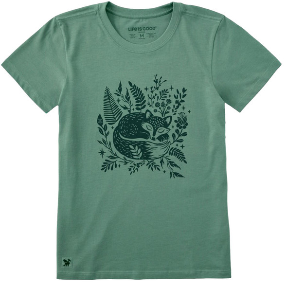Women's Life is Good Sleeping Fox on Ferns Short Sleeve Crusher Tee