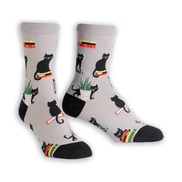 Sock It To Me Women's Booked for Meow Crew Sock
