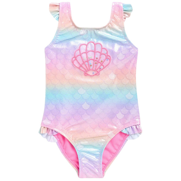 Breaking Waves Toddler Girl's Seashell Mermaid Swimsuit, One-Piece
