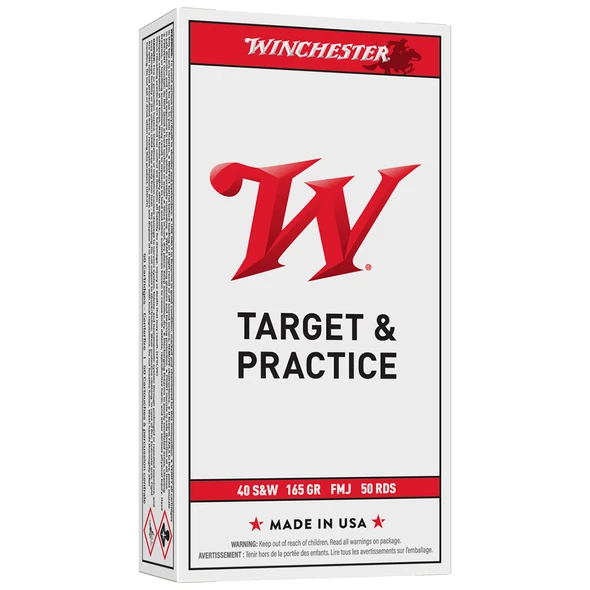 Winchester USA White Box Target & Practice 40 Smith & Wesson 165 Grain FMJ Ammo (50)