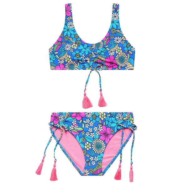 Beach Lingo Girl's Electric Ave Hipster Tassel Swimsuit, 2-Piece