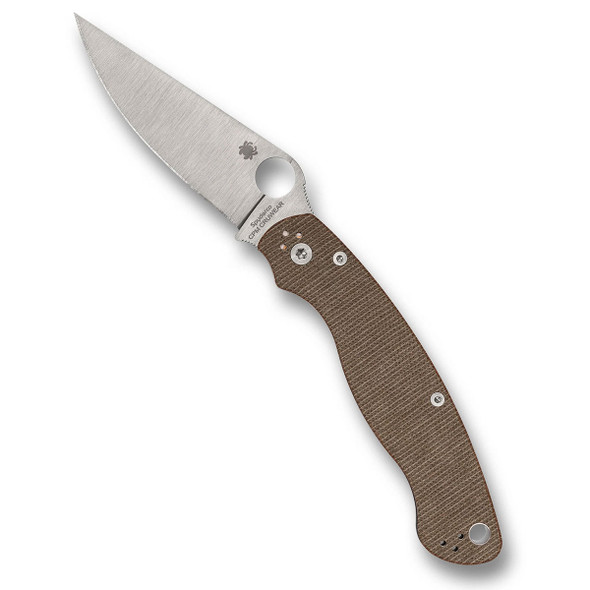 Spyderco Military 2 Brown Canvas Micarta CPM Cru-Wear PlainEdge Folding Knife