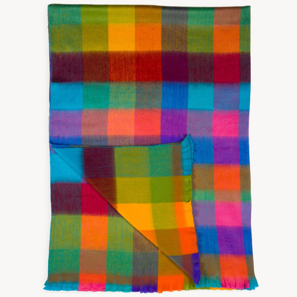 Pokoloko Fringed Multicolor Check Alpaca Throw