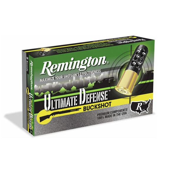 Remington Ultimate Defense Shotshell 12 GA 3" #00 15 Pellet Buckshot Ammo (5)