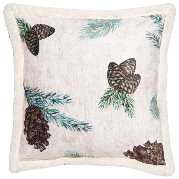 Carstens Inc. Pinecone Rustic Cabin Plush Sherpa Fleece Throw Pillow