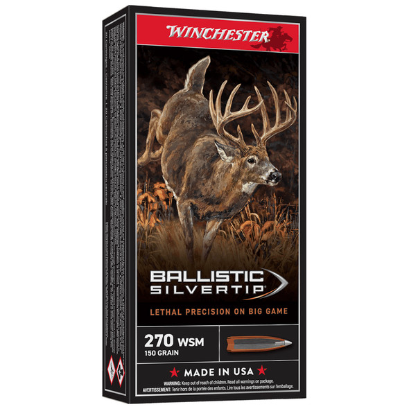 Winchester Ballistic Silvertip 270 WSM 150 Grain Polymer Tip BT Rifle Ammo (20)