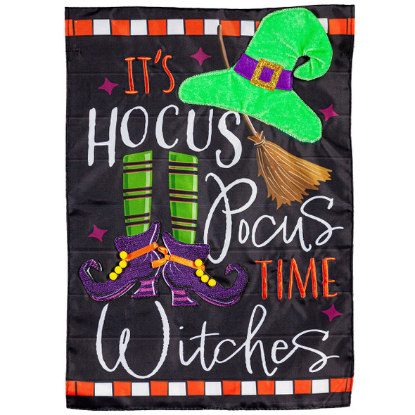 Evergreen Hocus Pocus Time Applique Garden Flag