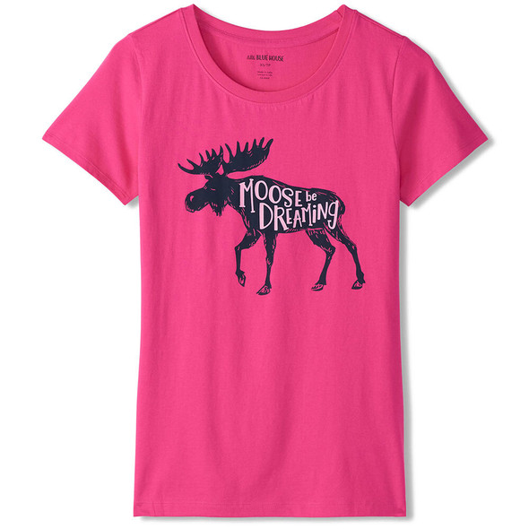 Hatley Little Blue House Women's Raspberry Moose Pajama Short-Sleeve T-Shirt Hatley Little Blue House Women's Raspberry Moose Pajama Short-Sleeve T-Shirt