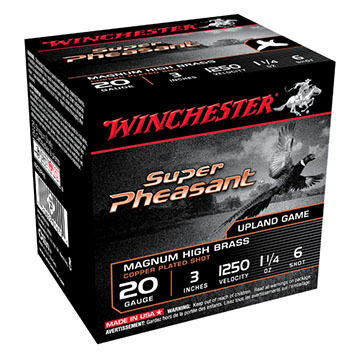 Winchester Super Pheasant Magnum High Brass 20 GA 3" 1-1/4 oz. #6 Shotshell Ammo (25)