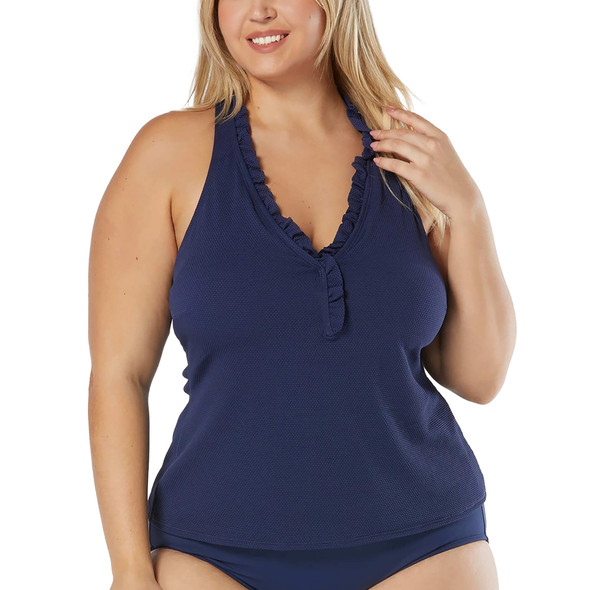 Beach House - Gabar - Swimwear Anywhere Women's Plus Size Nina Ruffle Trim Pique Solid Tankini Swimsuit Top