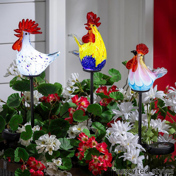 ART GLASS ROOSTER GLASS SOLAR - assorted styles