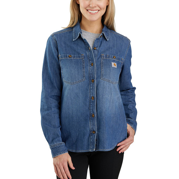 Carhartt Women's Relaxed Fit Midweight Denim Long-Sleeve Over Shirt Carhartt Women's Relaxed Fit Midweight Denim Long-Sleeve Over Shirt