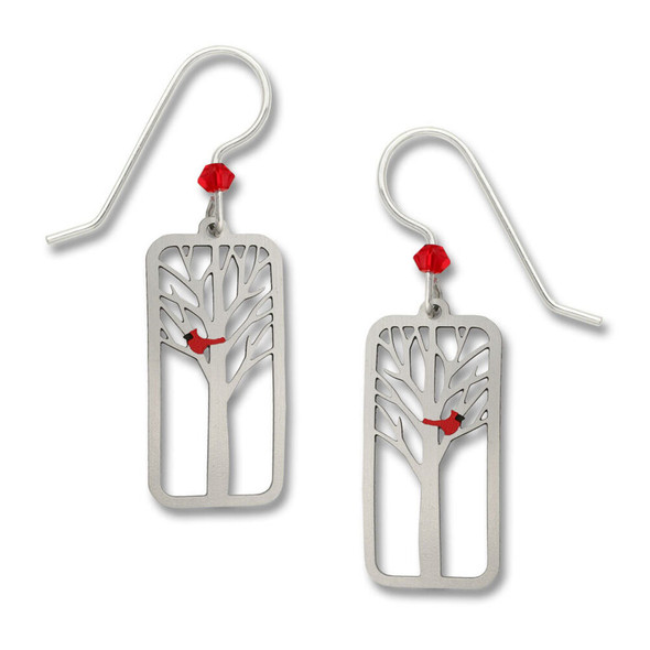 Left Hand Studios Sienna Sky and Adajio Jewelry Women's Cardinal in Tree Rectangle Earring