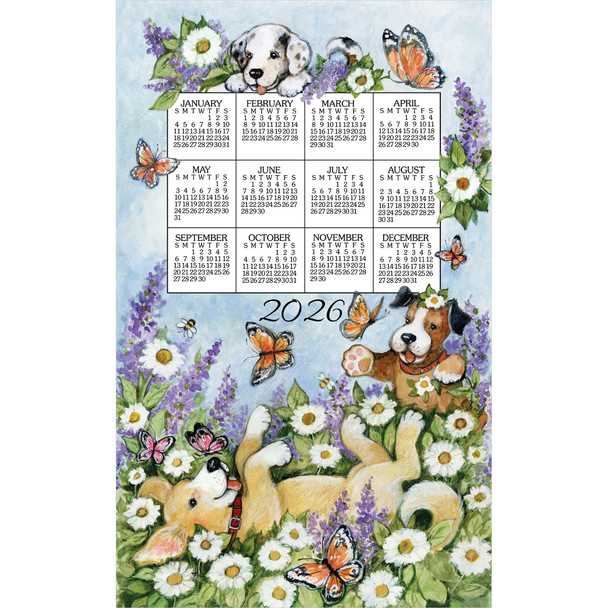 Kay Dee Designs 2026 Playful Puppies Calendar Towel