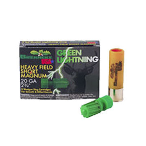 Brenneke USA Green Lightning Heavy Field Short Magnum 20 GA 2-3/4" 1 oz. Slug Ammo (5) Brenneke USA Green Lightning Heavy Field Short Magnum 20 GA 2-3/4" 1 oz. Slug Ammo (5)