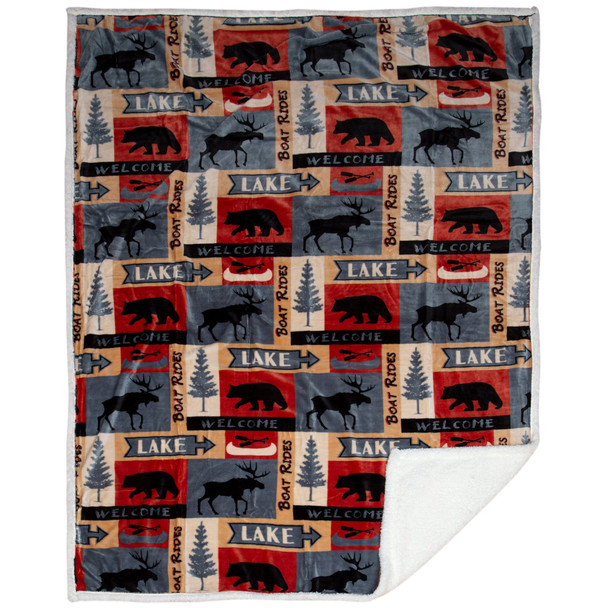 Carstens Inc. Lake House Plush Sherpa Fleece Throw Blanket