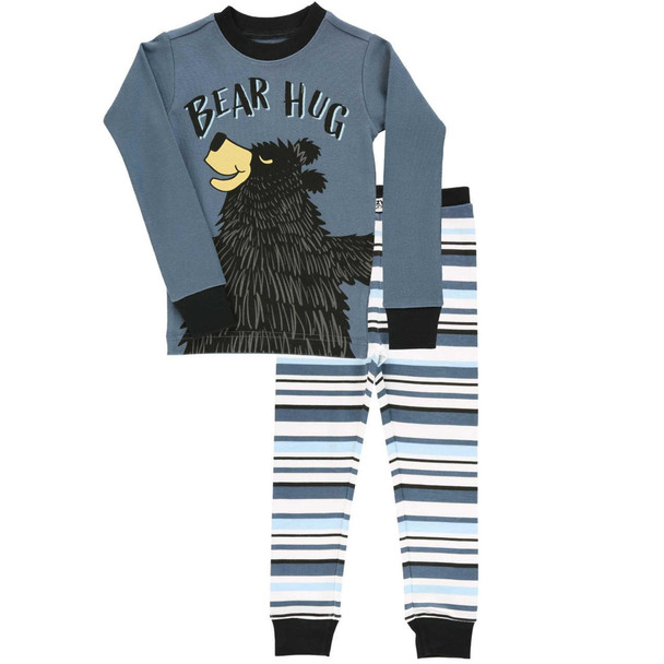 Lazy One Toddler Bear Hug Blue Stripe Long-Sleeve Pajama Set, 2-Piece