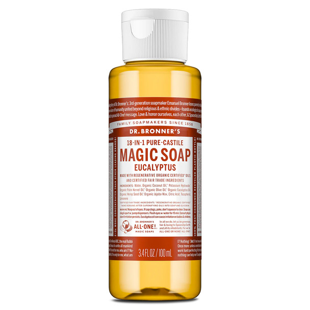 Dr. Bronner's 18-In-1 Pure-Castile Eucalyptus Magic Liquid Soap - 3.4 oz.