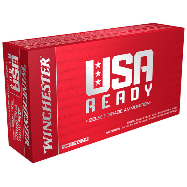 Winchester USA Ready 45 Auto 230 Grain Flat Nose FMJ Handgun Ammo (50)