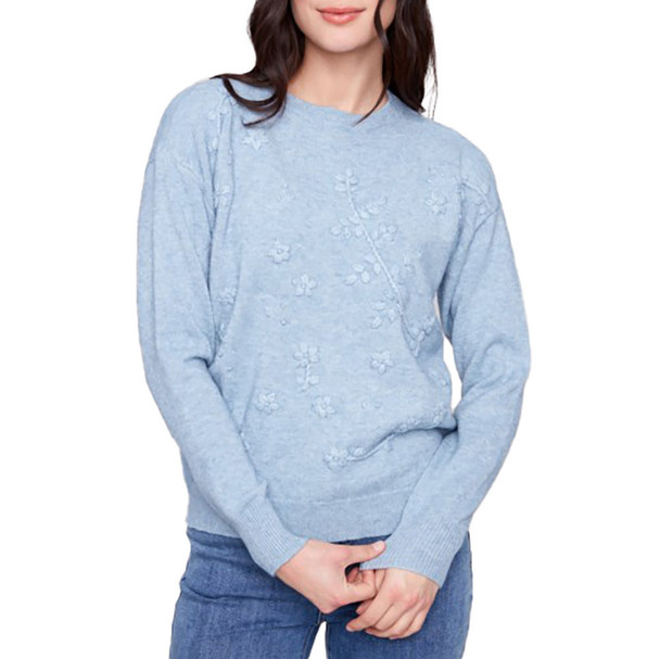 Charlie B Women's Crew Neck Sweater with Tonal Embroidery