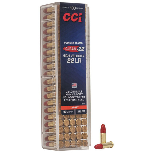 CCI Clean-22 High Velocity 22 LR 40 Grain Poly-Coated LRN Rimfire Ammo (100)