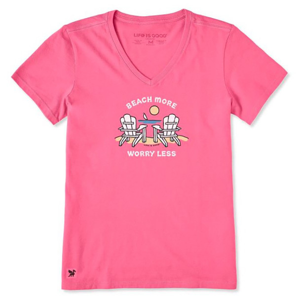 Life Is Good Women's Beach More Worry Less Adirondacks Short Sleeve Crusher-LITE V-Neck T-Shirt
